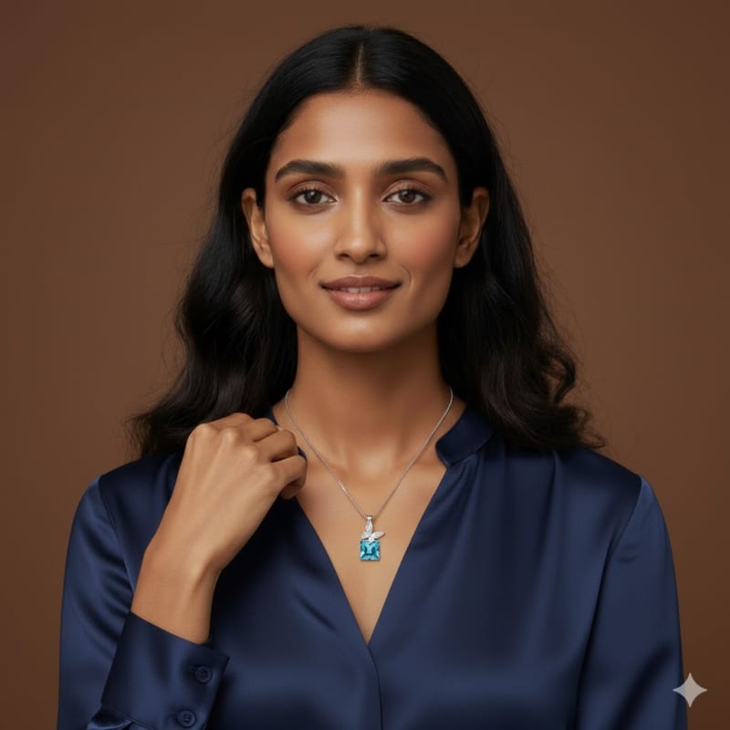 Girl's Blue Stone Pendent with Chain Silver925