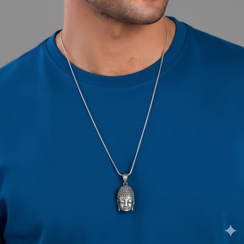 Men's Lord Buddha Idol Antique silver locket with chain