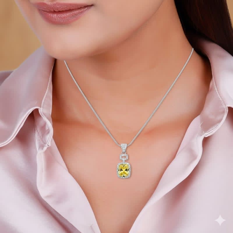 Aradhya925 Yellow Stone Pendent With Chain