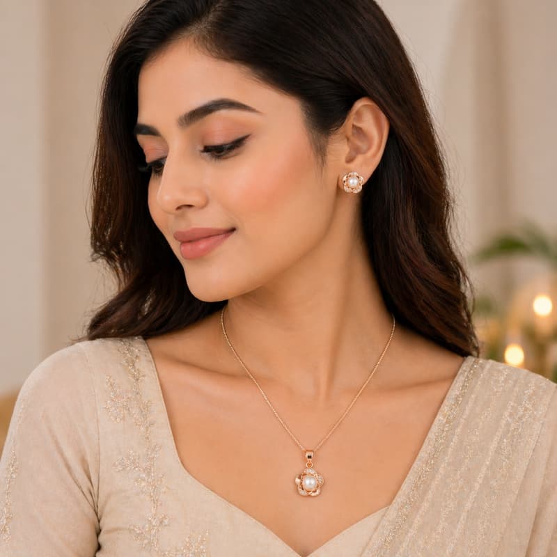Aradhya925 Rose Gold stone Pendent set