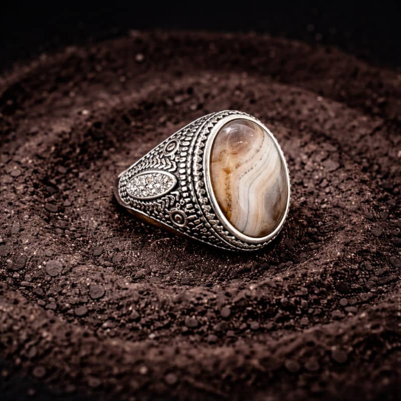 Aradhya925 Men's Antique round Stone Ring