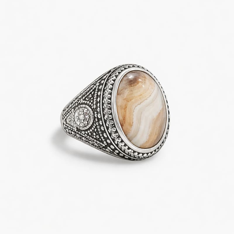 Aradhya925 Men's Antique round Stone Ring