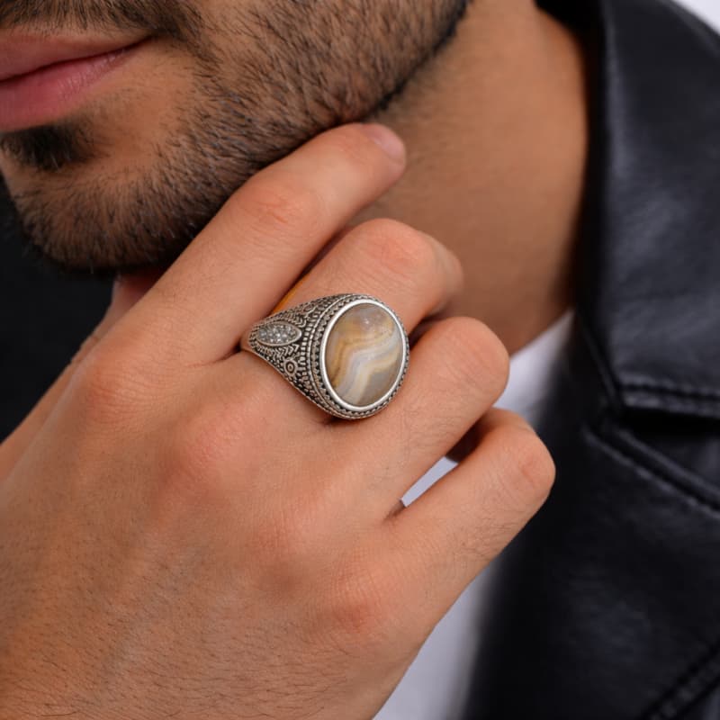 Aradhya925 Men's Antique round Stone Ring