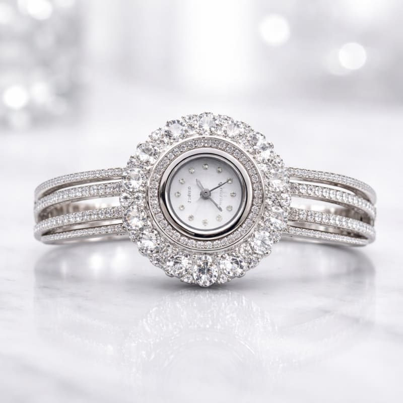 Aradhya925 Round Designer Stone Analog Watch For Women's Silver925