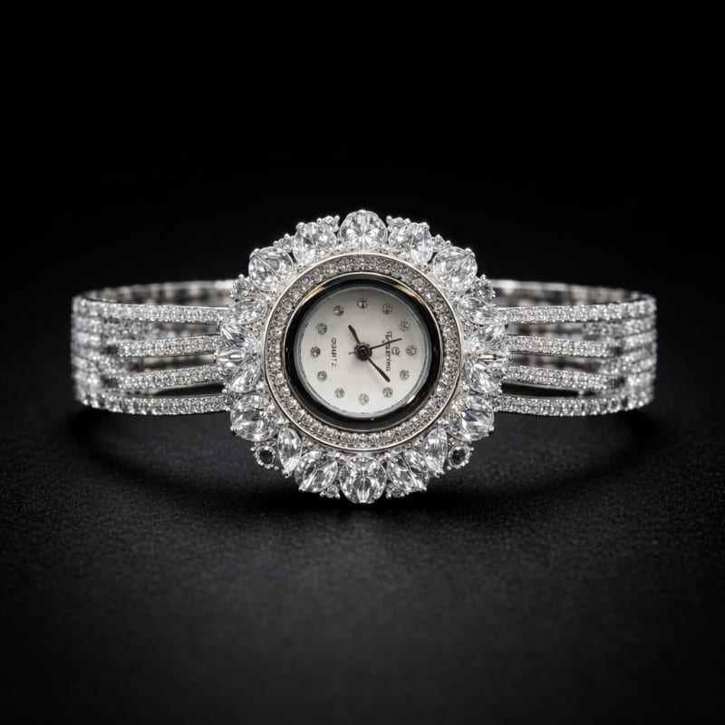 Aradhya925 Round Designer Stone Analog Watch For Women's Silver925