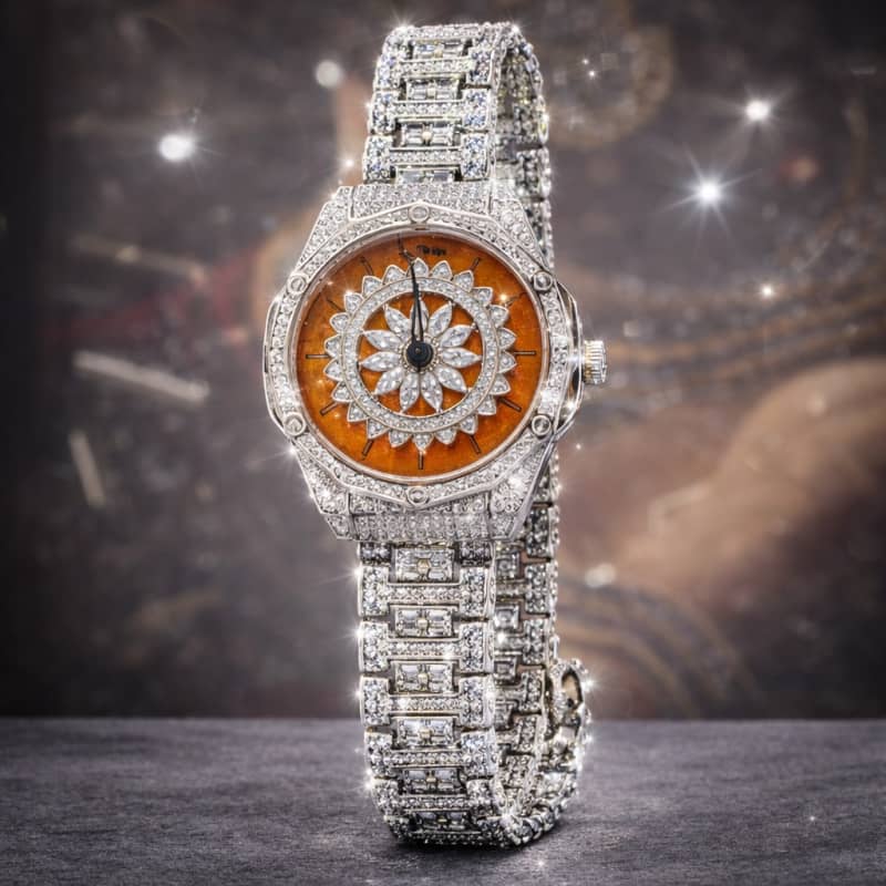 Aradhya925 Men's Round Shape Spin Orange Color Dialer Watch Silver925