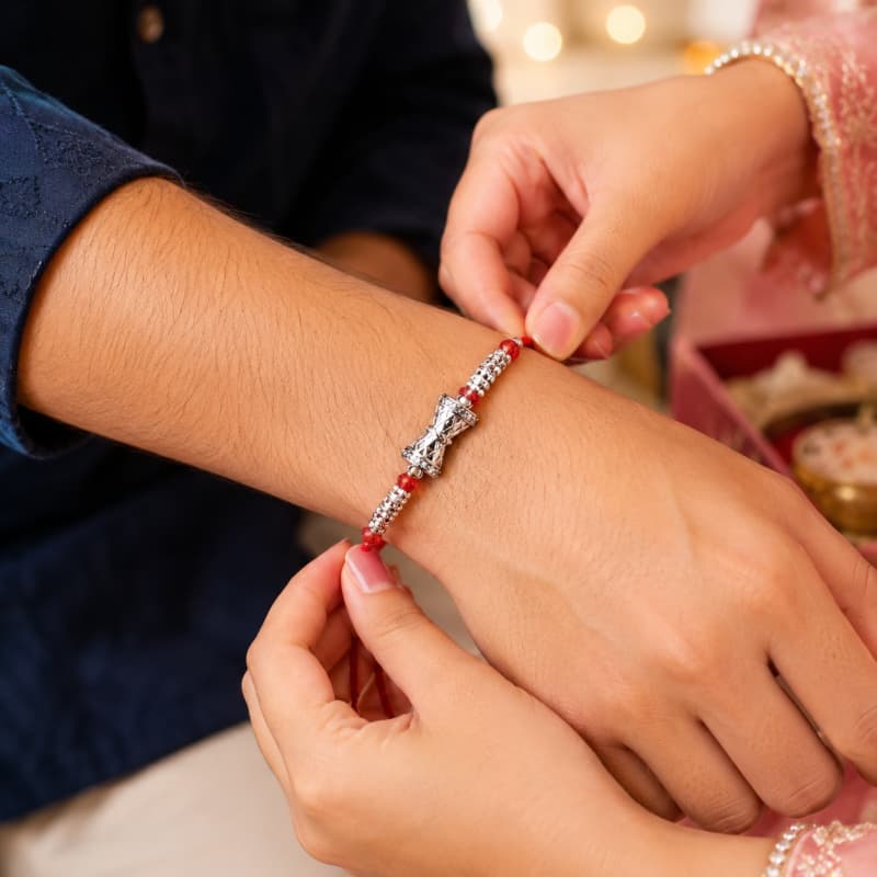 Aradhya925 Sterling Silver Damru Rakhi