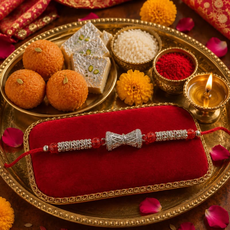 Aradhya925 Sterling Silver Damru Rakhi
