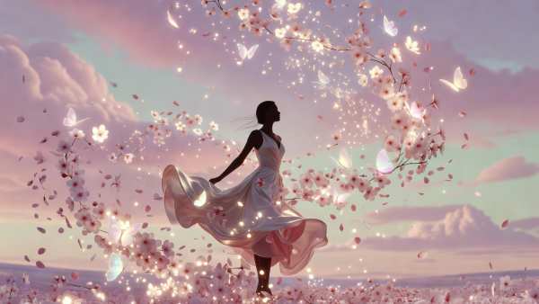 Ethereal Blossom Dance — desktop wallpaper