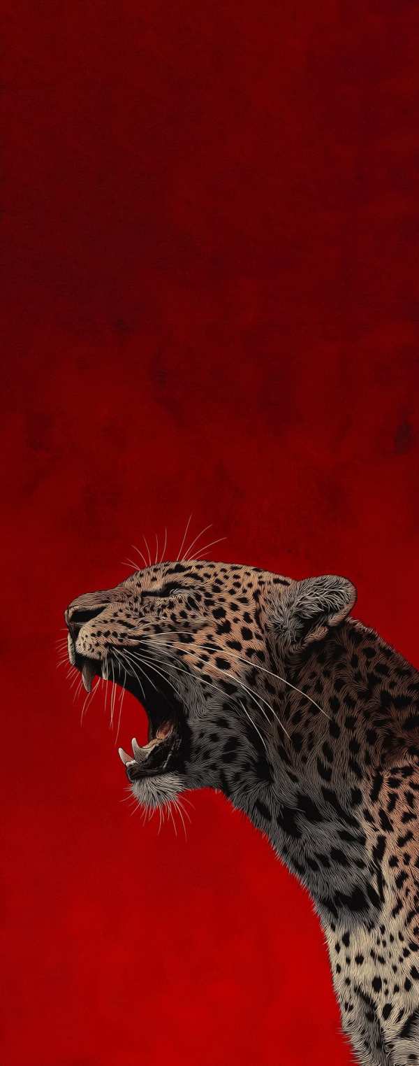 Powerful Leopard Crimson Backdrop — phone wallpaper