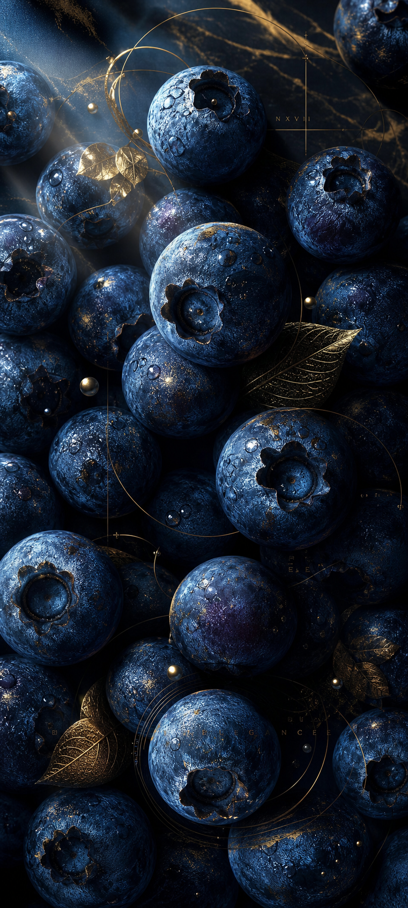 Luminous Blueberries with Golden Accents — phone wallpaper preview