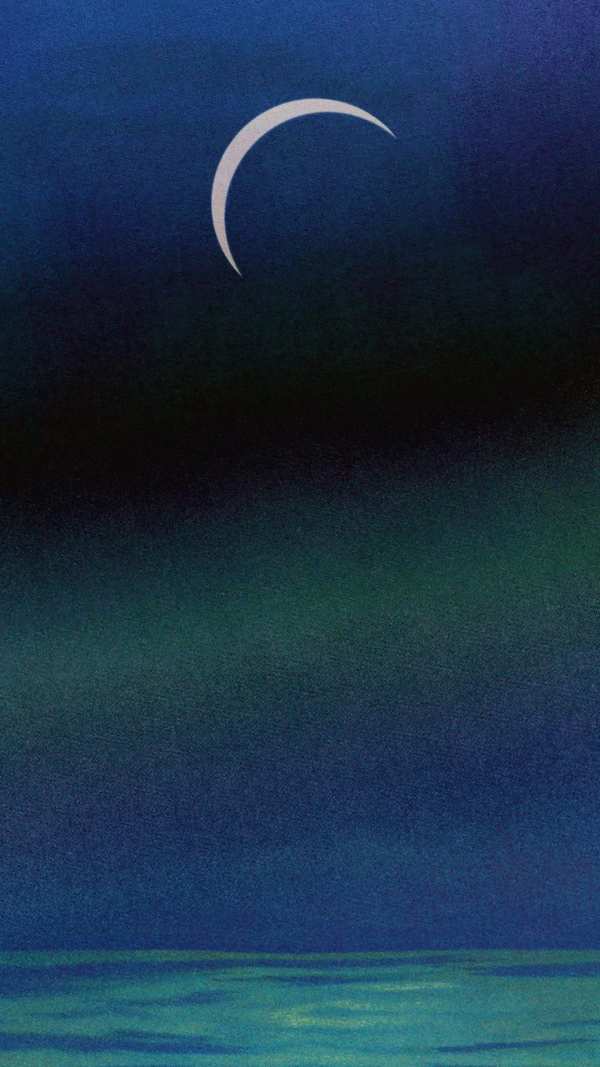 Crescent Moon Over Dark Ocean — phone wallpaper
