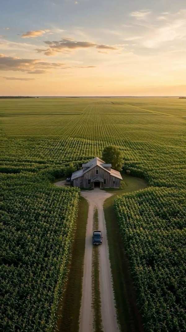 Rustic Barn in Golden Cornfield — phone wallpaper