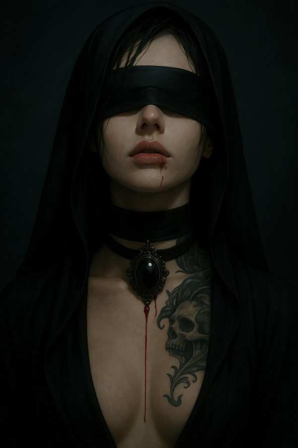 Gothic Blindfolded Woman with Blood — phone wallpaper