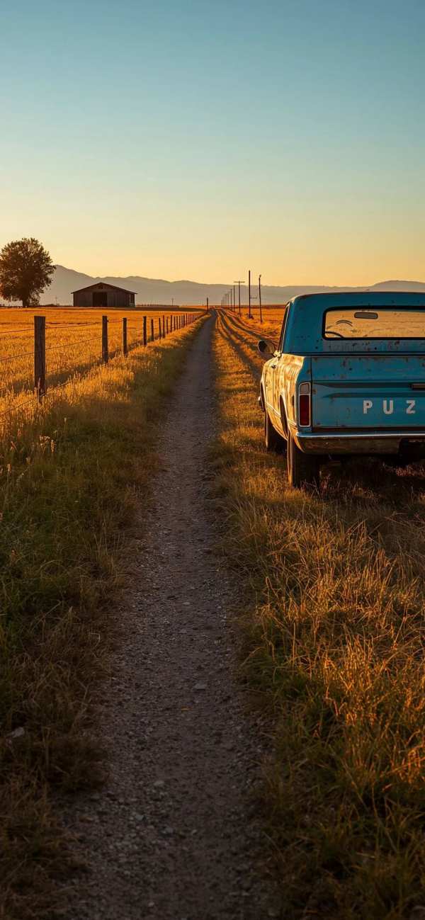Golden Hour Country Road Truck — phone wallpaper