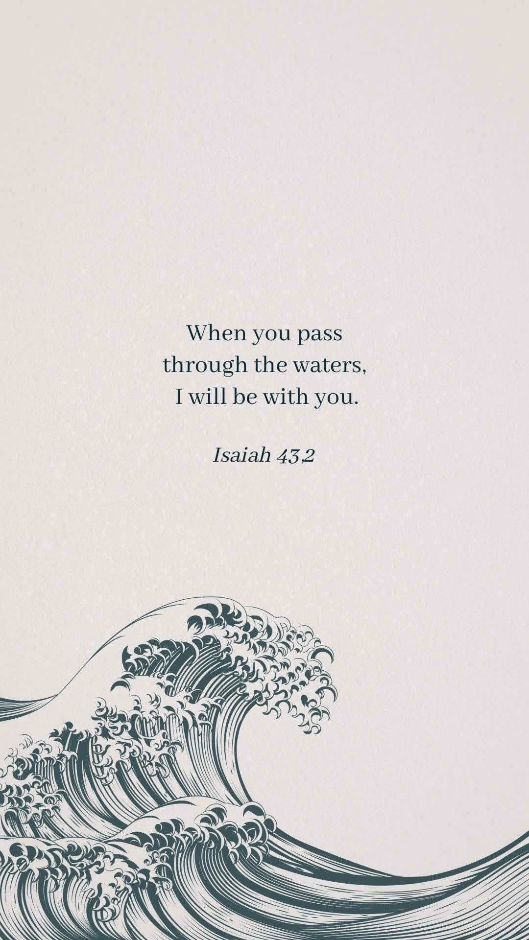 Isaiah 43:2 Comforting Ocean Wave — phone wallpaper preview