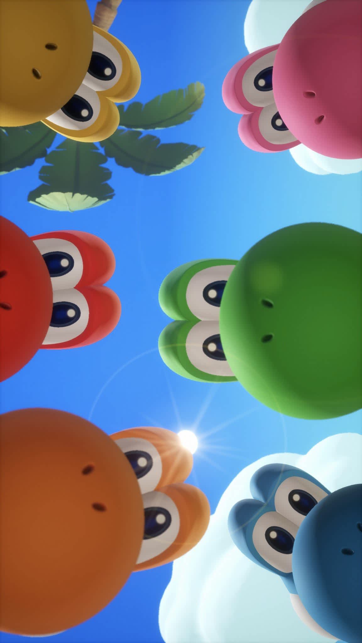 Yoshi's Colorful Sky Party — phone wallpaper preview