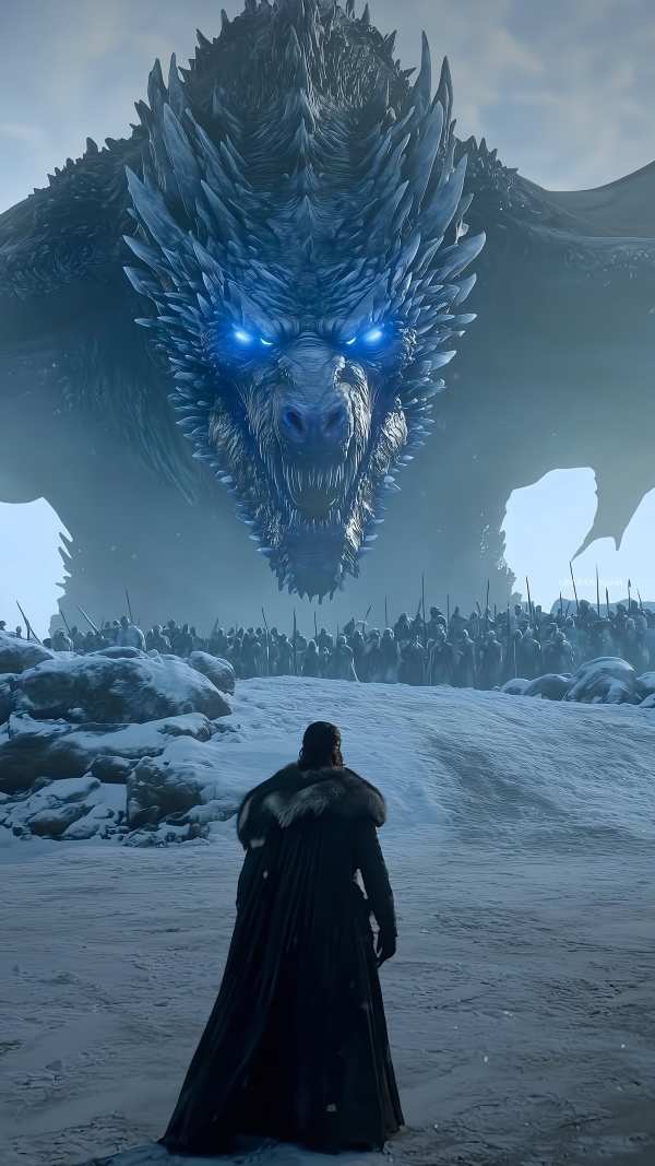 Winter's Fury: Blue-Eyed Dragon — phone wallpaper