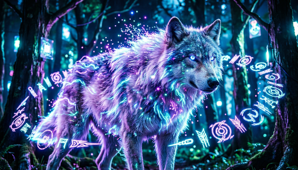 Mystical Spirit Wolf in Enchanted Forest — desktop wallpaper