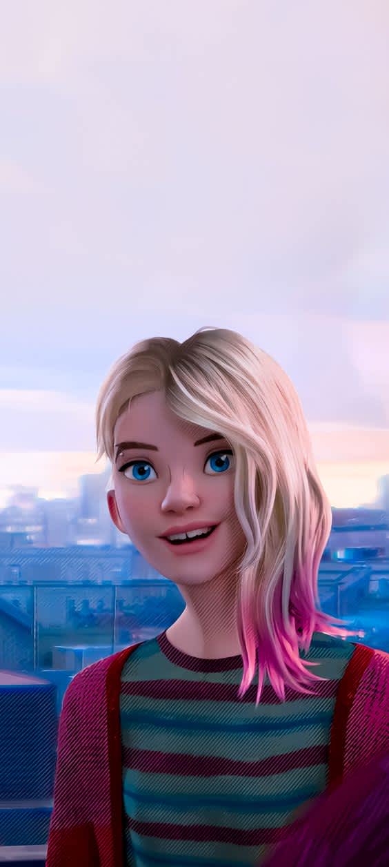 Vibrant Animated Girl City Rooftop — phone wallpaper preview