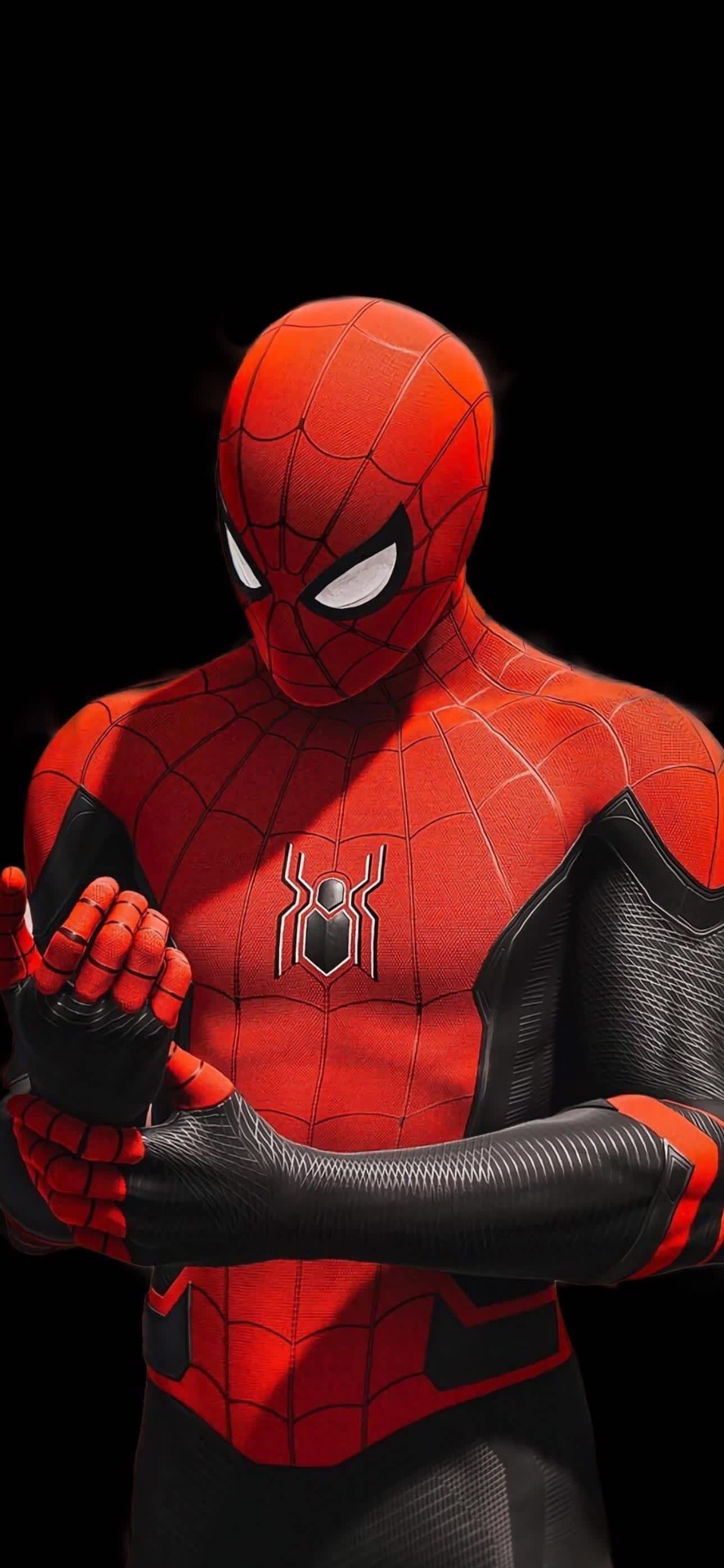 Focused Spider-Man Red Black Suit — phone wallpaper preview