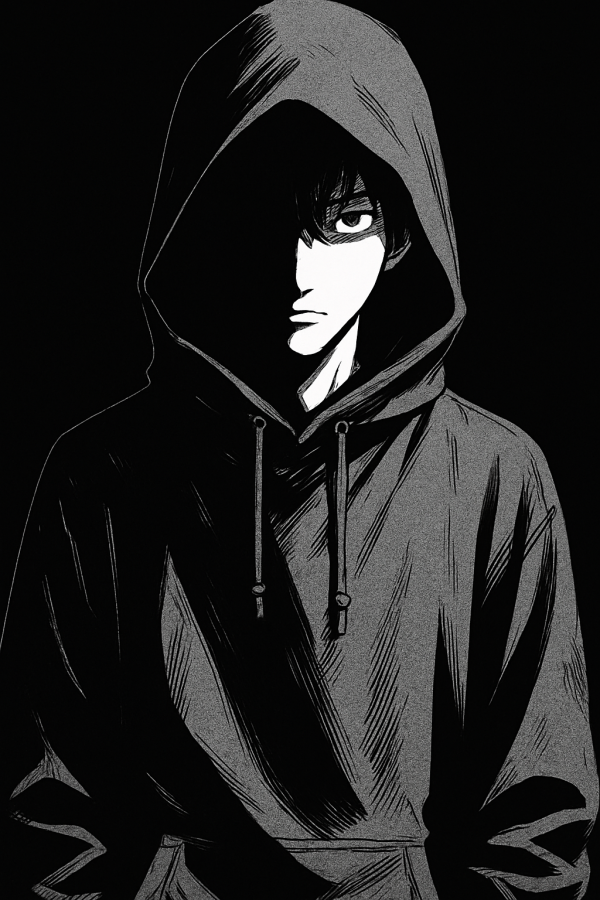 Shadowed Anime Gaze in Hoodie — phone wallpaper