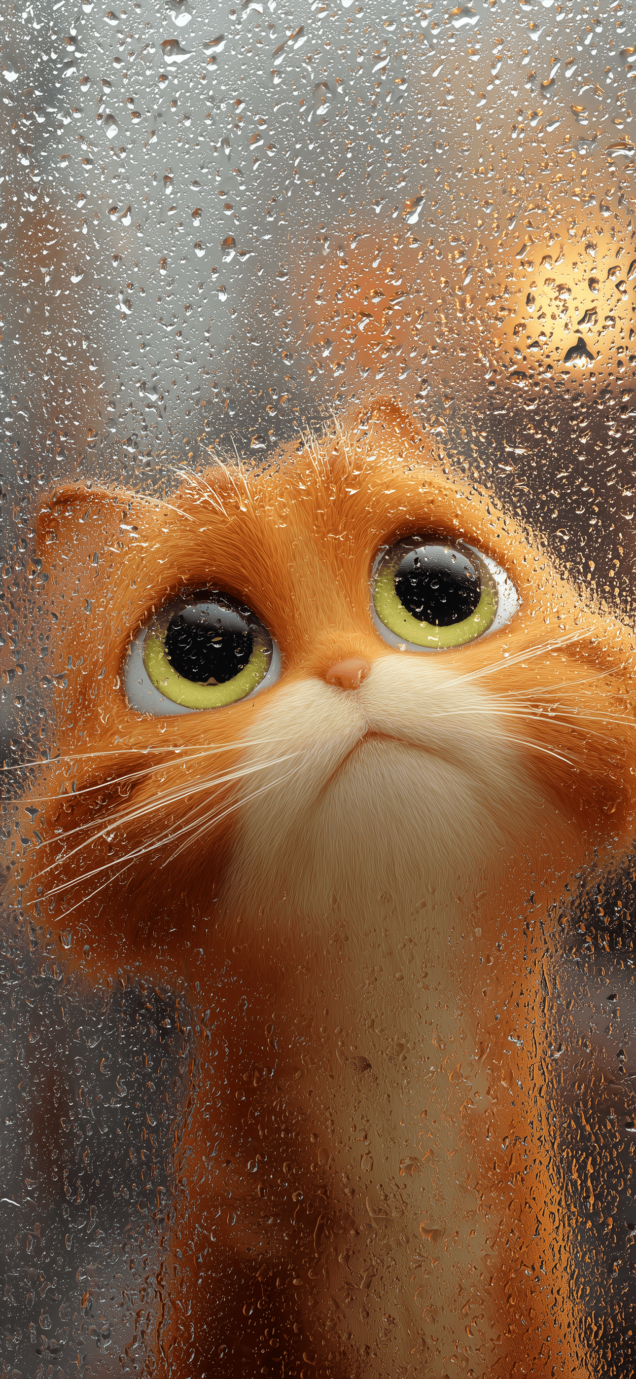 Adorable Cat Stares Through Rain — phone wallpaper preview