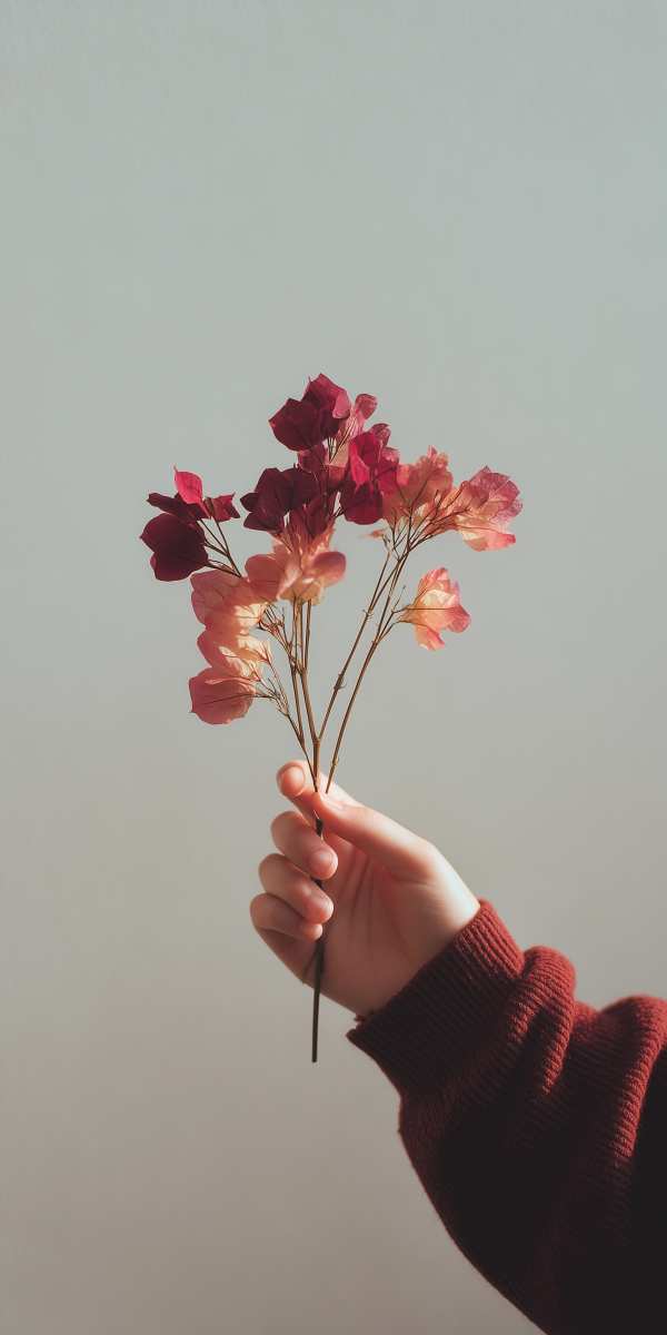 Hand Holding Delicate Pink Flowers — phone wallpaper