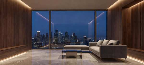 Luxury City View Modern Living Room — desktop wallpaper