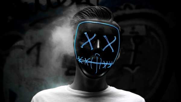 Neon Purge Mask Enigma — desktop wallpaper
