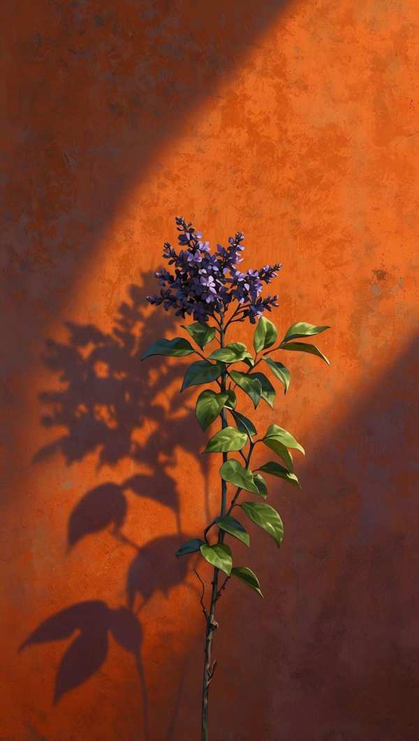 Lilac Bloom Against Rustic Orange — phone wallpaper