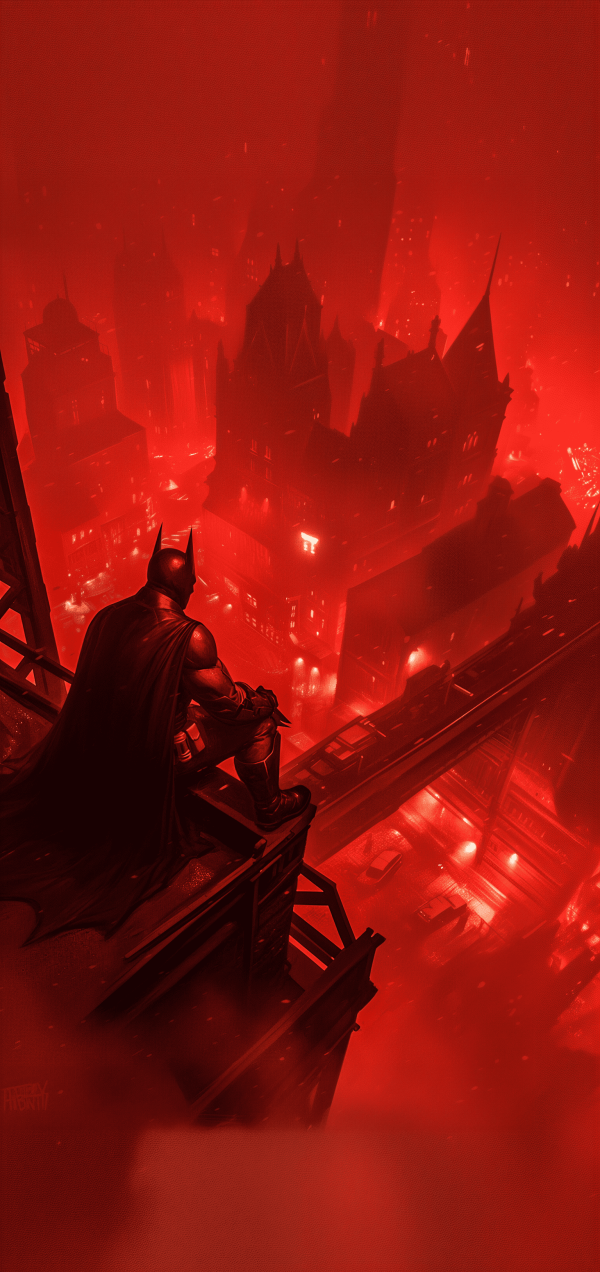 Batman's Crimson City Vigil — phone wallpaper