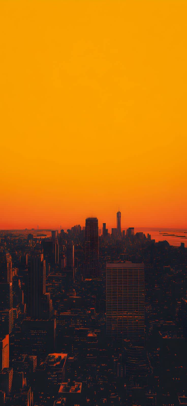 Vibrant Orange Cityscape Silhouette — phone wallpaper preview