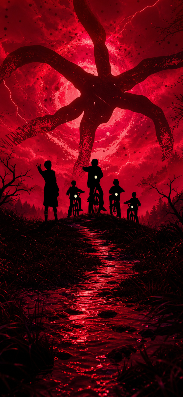 Stranger Things Mind Flayer Red Sky — phone wallpaper