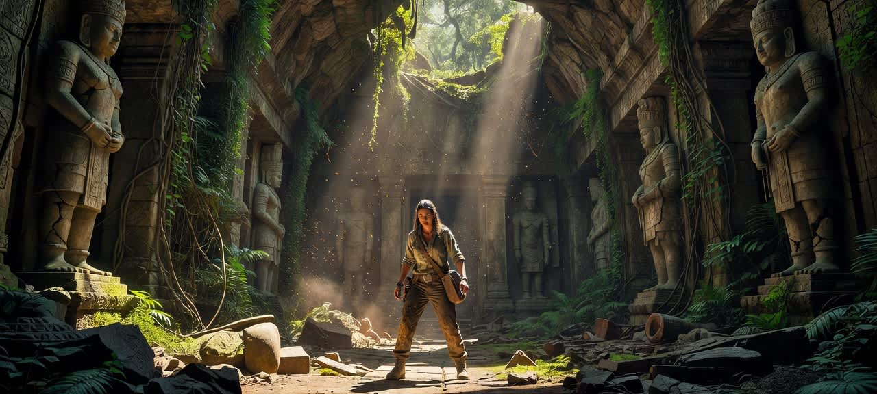 Lost Temple Explorer's Discovery — desktop wallpaper preview
