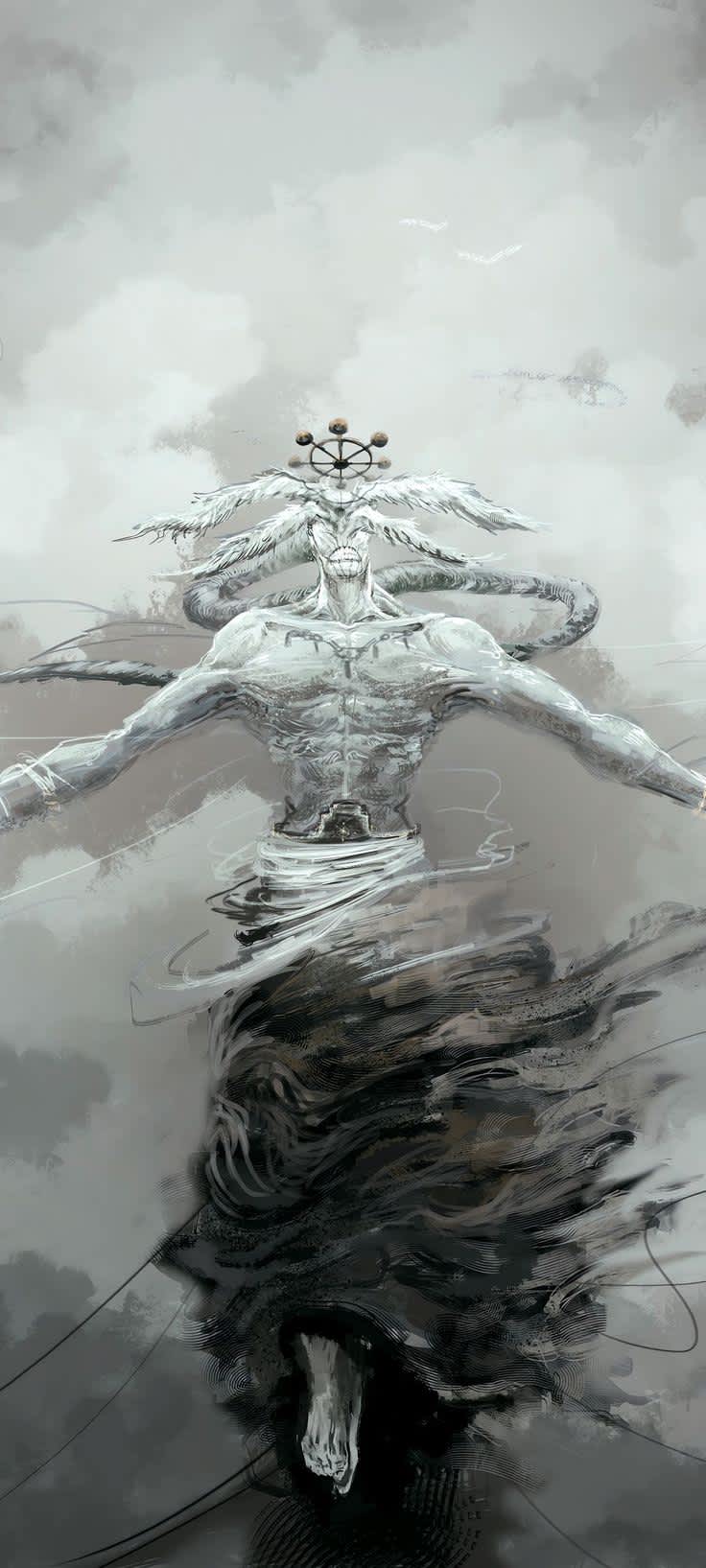 Ethereal Deity Amidst Stormy Clouds — phone wallpaper preview
