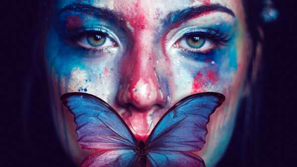 Expressive Butterfly Paint Portrait — desktop wallpaper