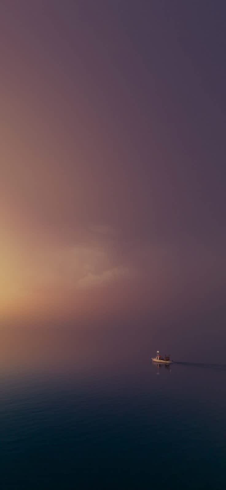 Twilight Boat on Serene Sea — phone wallpaper preview