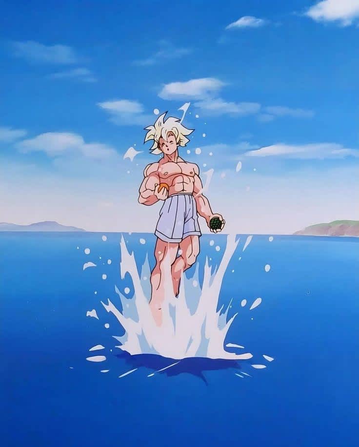 Dynamic Saiyan Water Burst — phone wallpaper preview