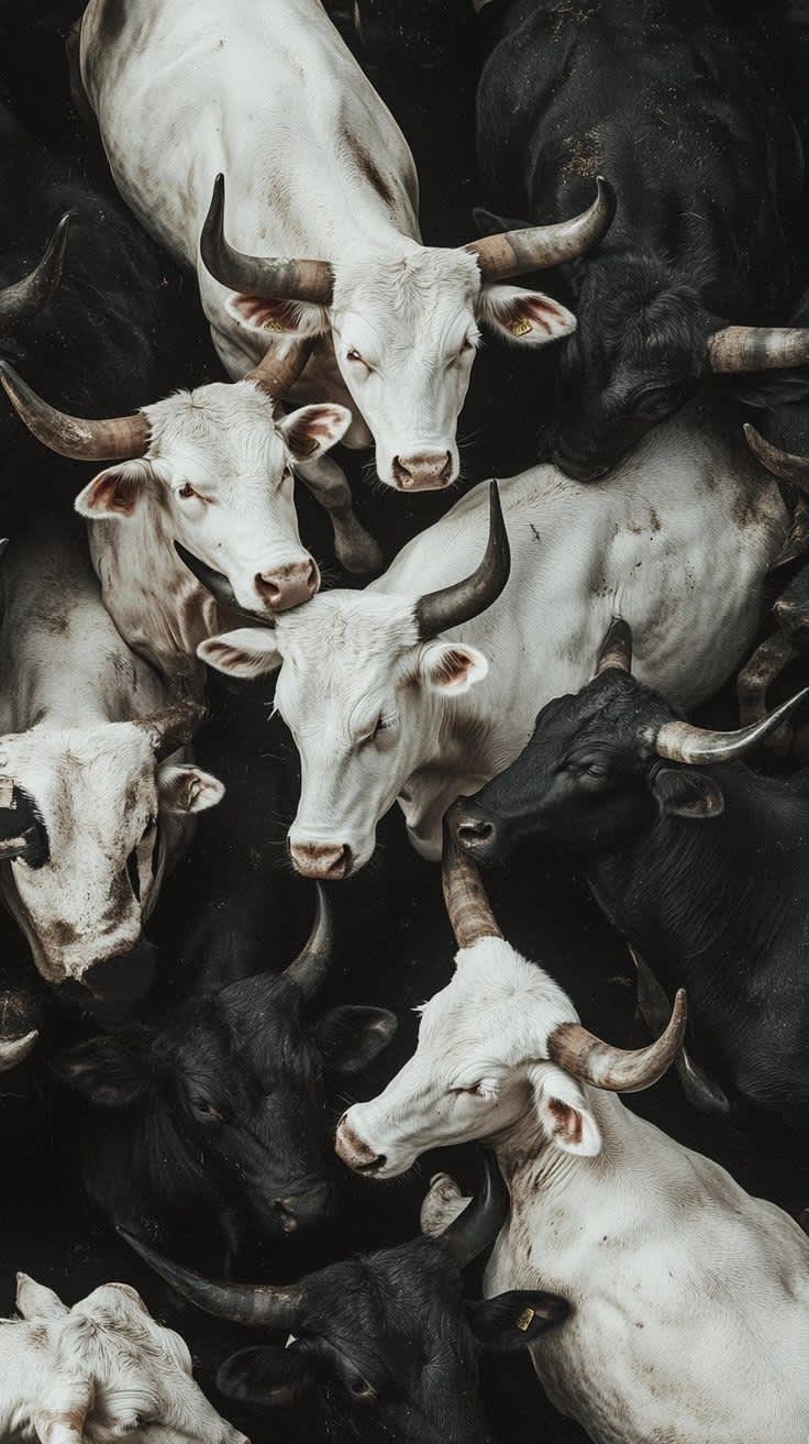 Monochrome Herd of Cattle — phone wallpaper preview
