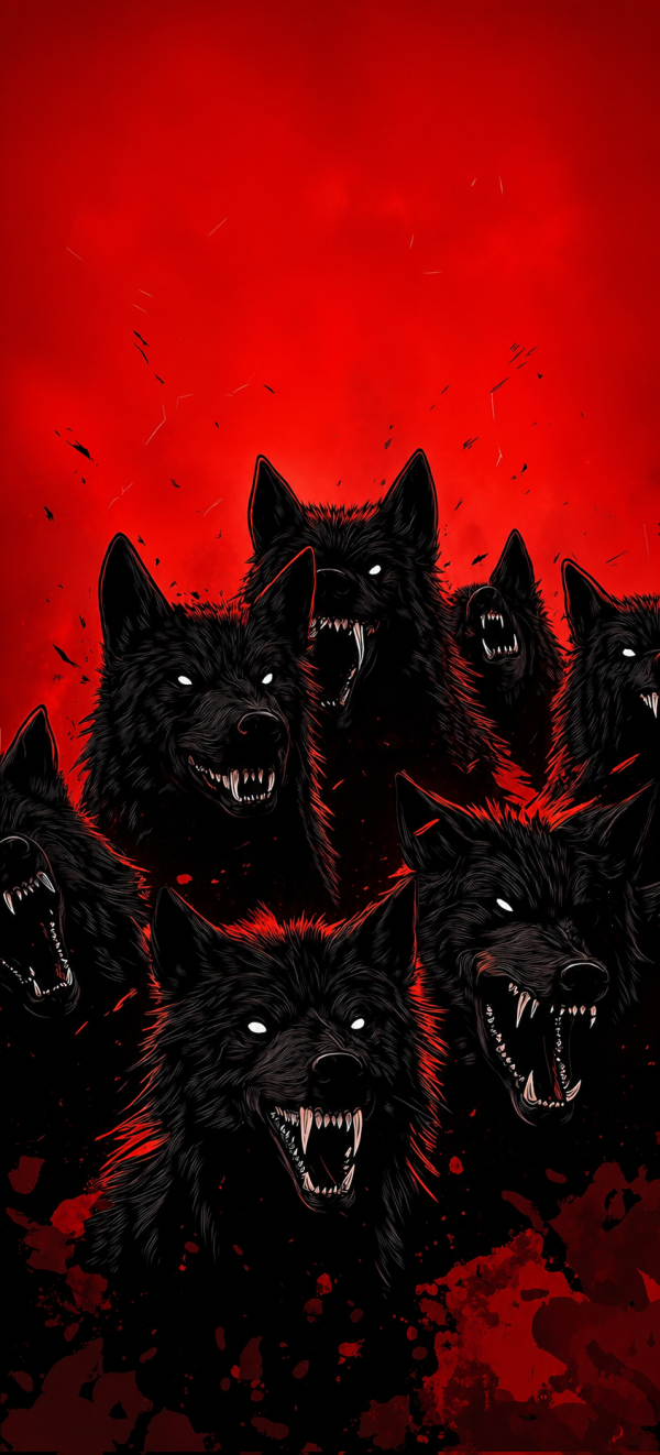 Crimson Rage Wolf Pack — phone wallpaper
