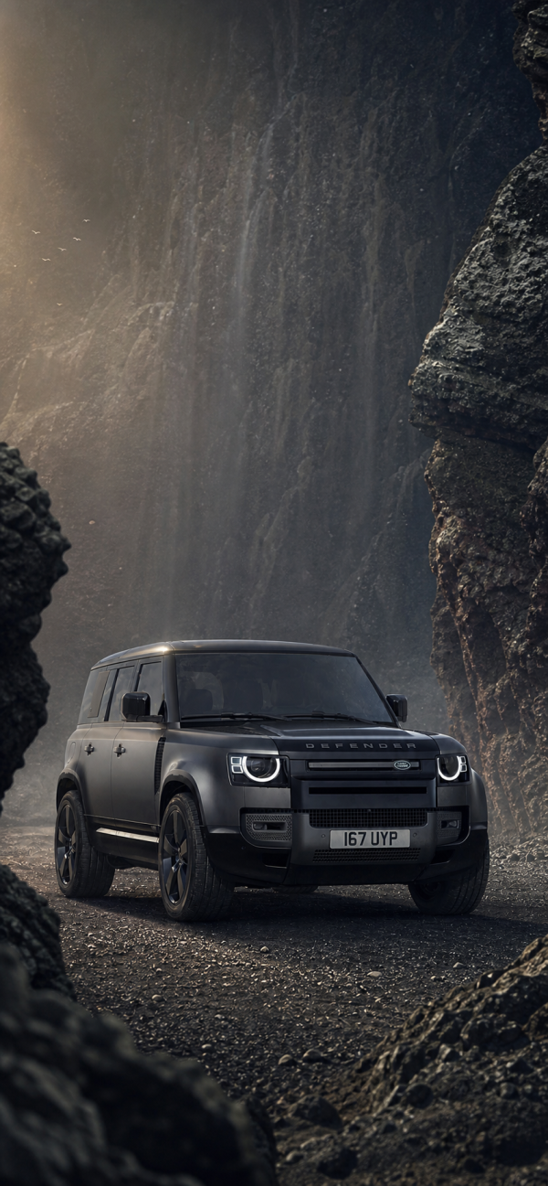 Rugged Defender in Misty Canyon — phone wallpaper