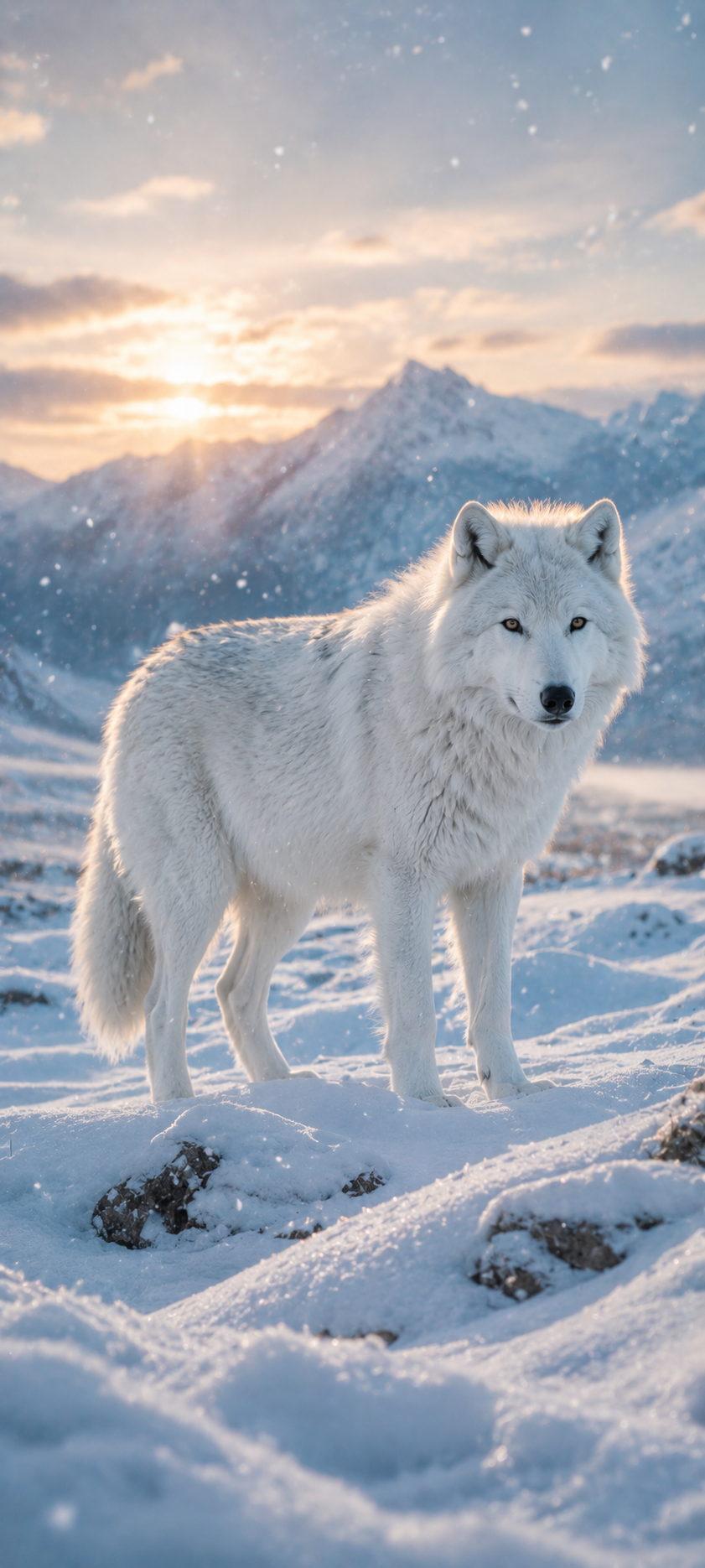 Arctic Wolf Golden Hour Snow — phone wallpaper preview