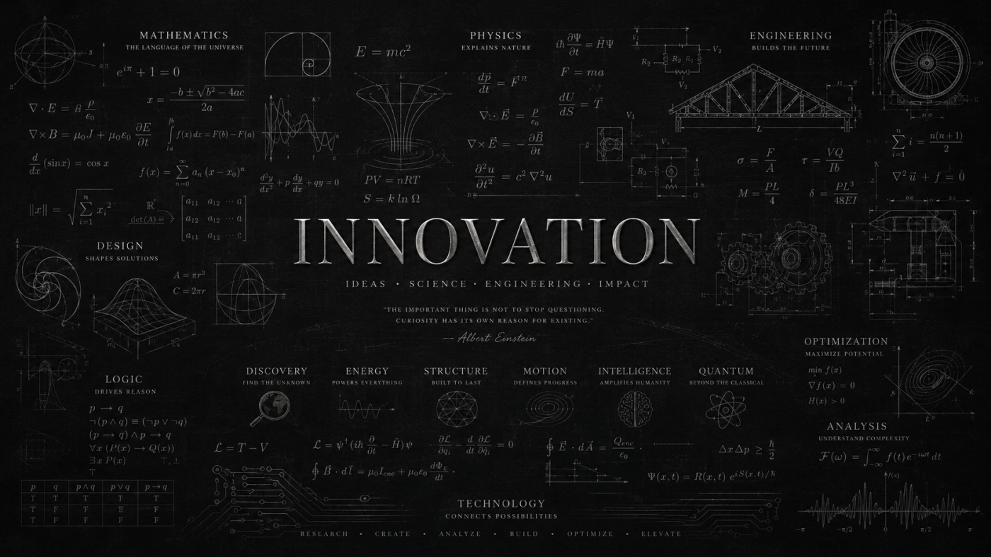 Innovation: Science and Engineering Blueprint — desktop wallpaper preview
