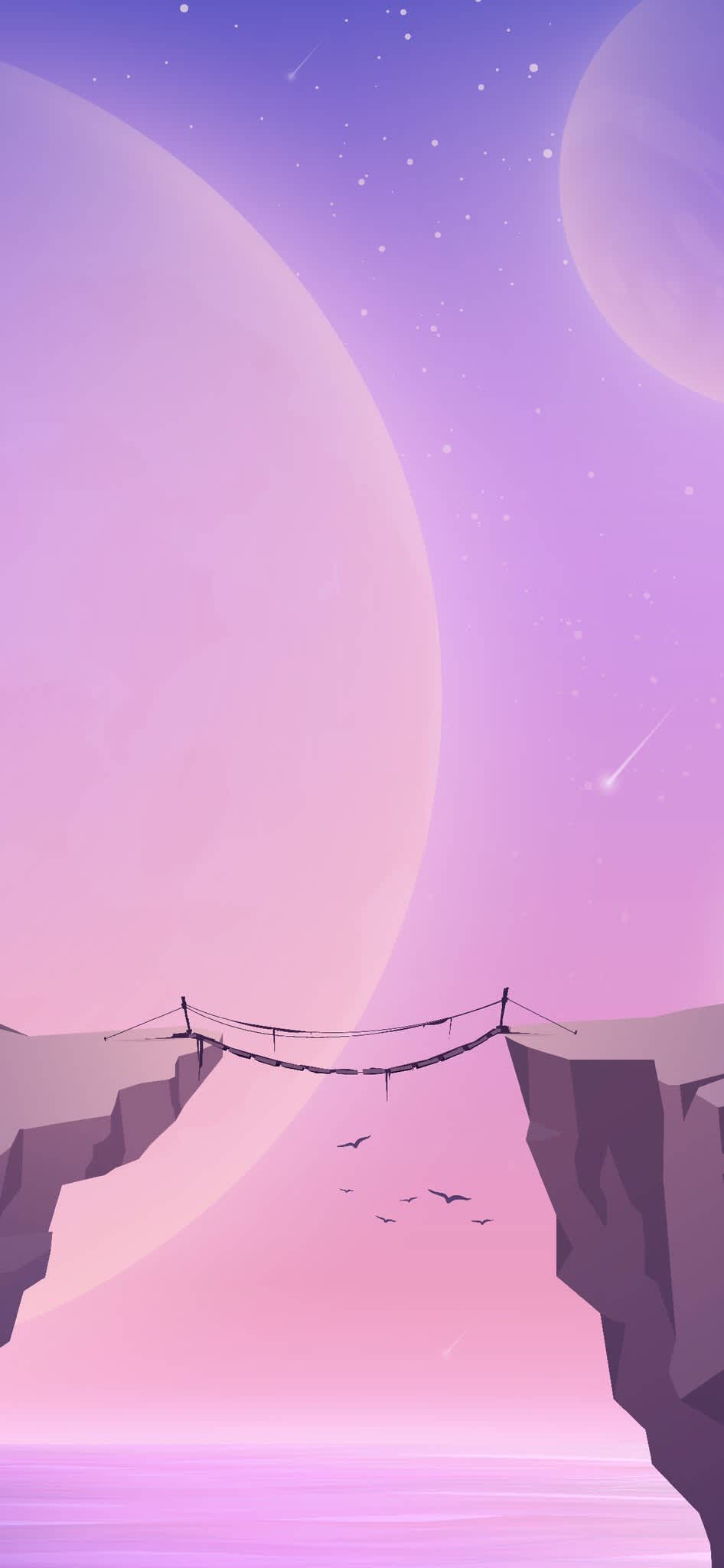 Dreamy Alien Landscape Bridge — phone wallpaper preview