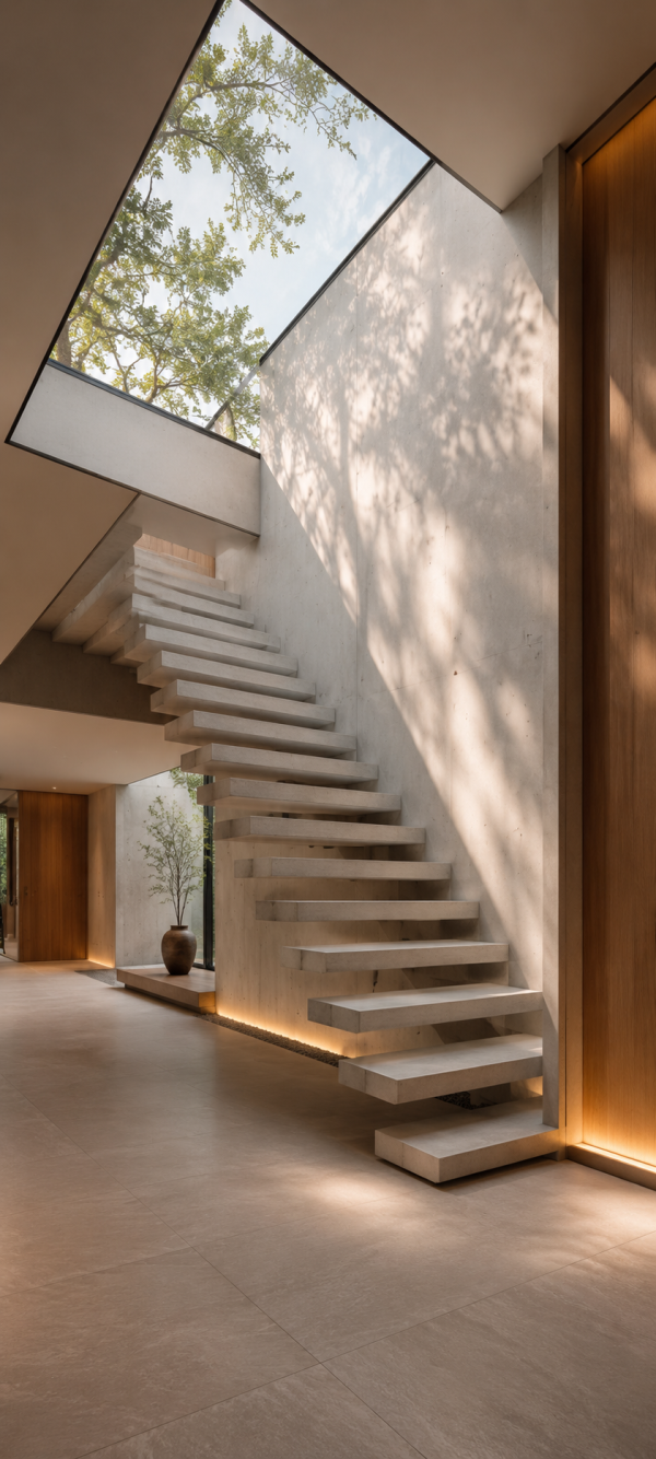 Sunlit Minimalist Interior Stairwell — phone wallpaper