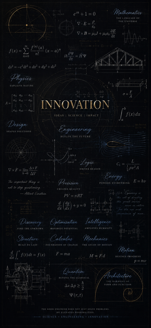 Golden Innovation Science Engineering Blueprint — phone wallpaper