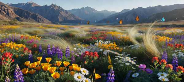 Vibrant Mountain Meadow Butterflies — desktop wallpaper