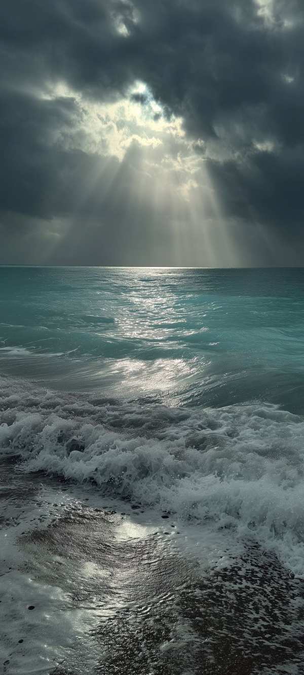 Sun Rays Over Turquoise Ocean — phone wallpaper