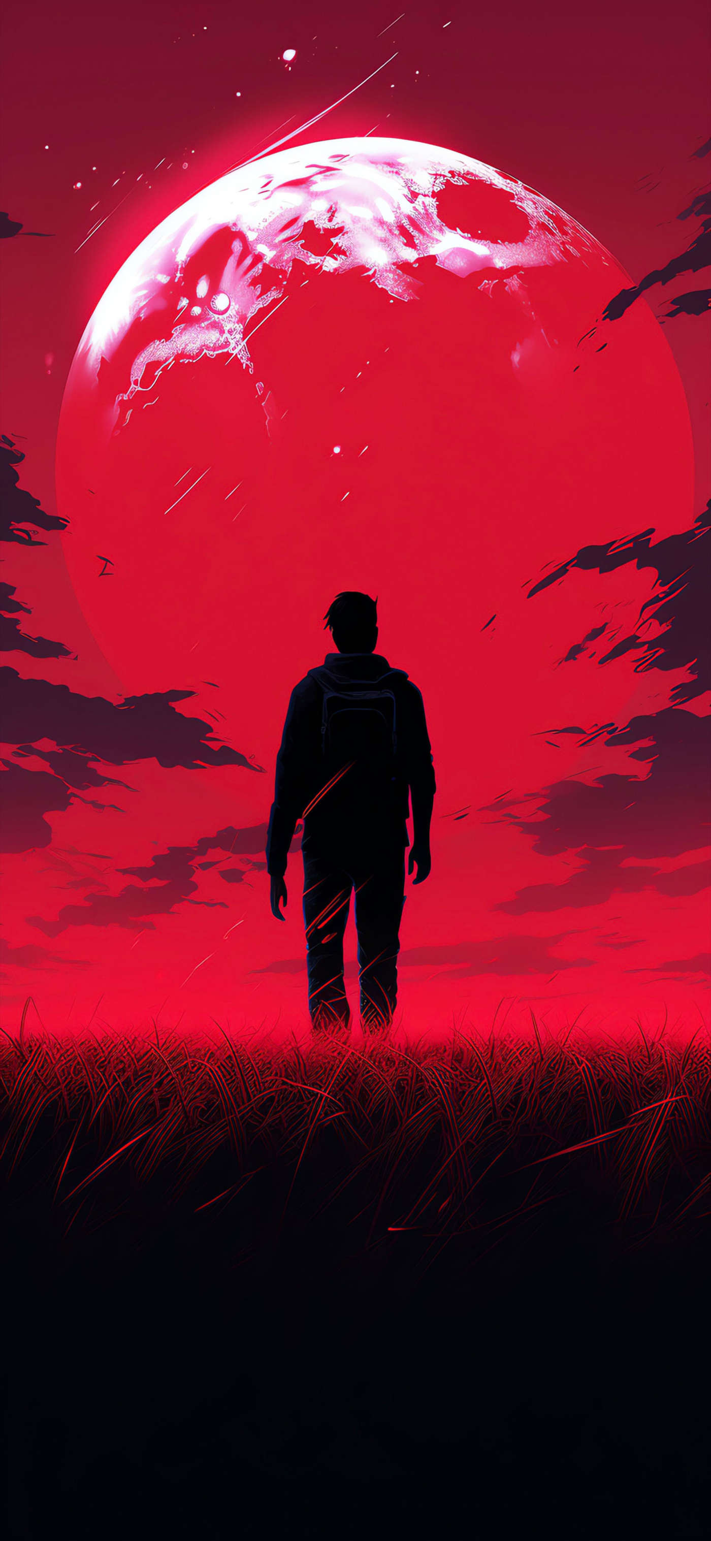 Lone Figure Under Blood Moon — phone wallpaper preview